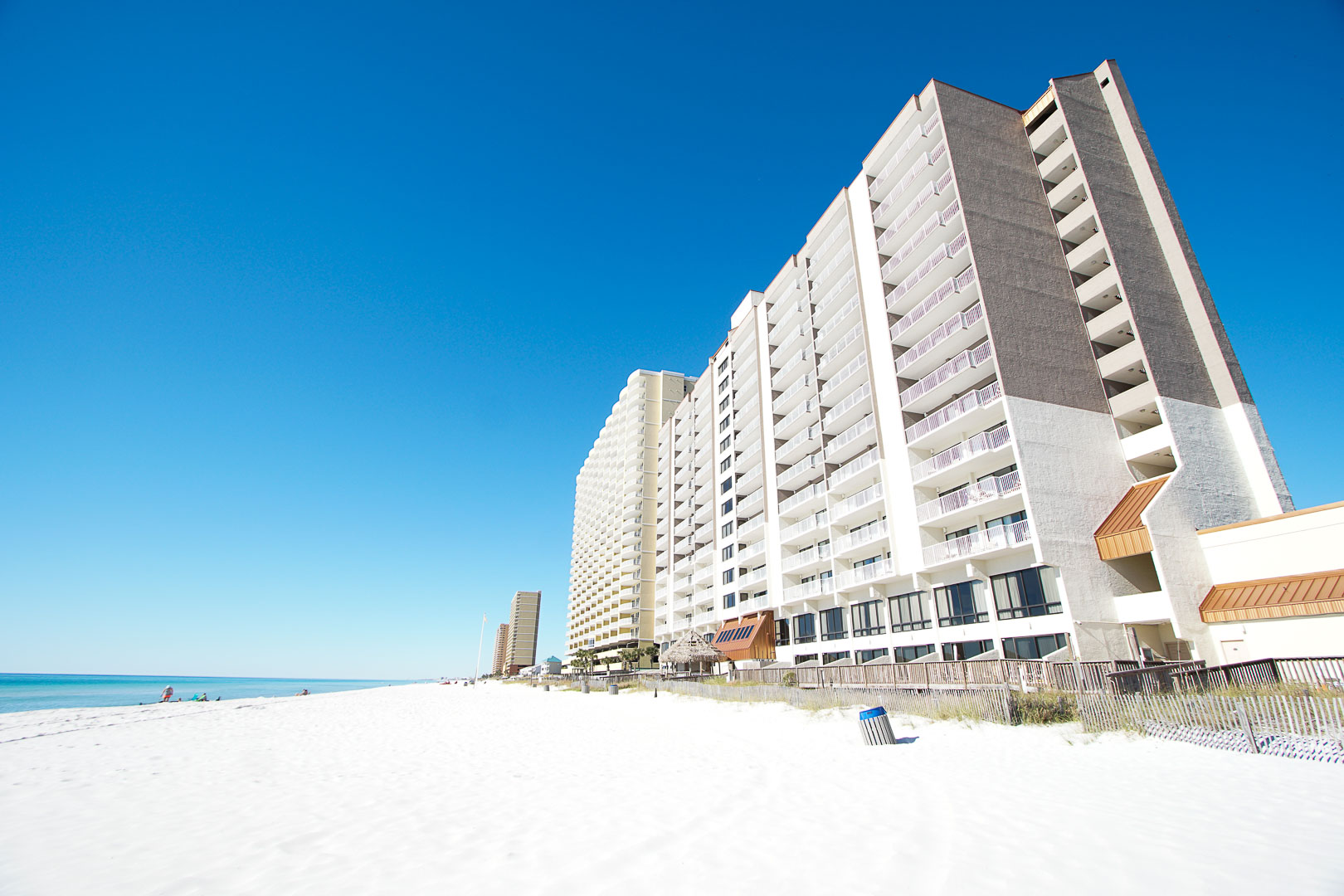 A scenic view from the beach of VRI's Landmark Holiday Beach Resort in Panama City, Florida.